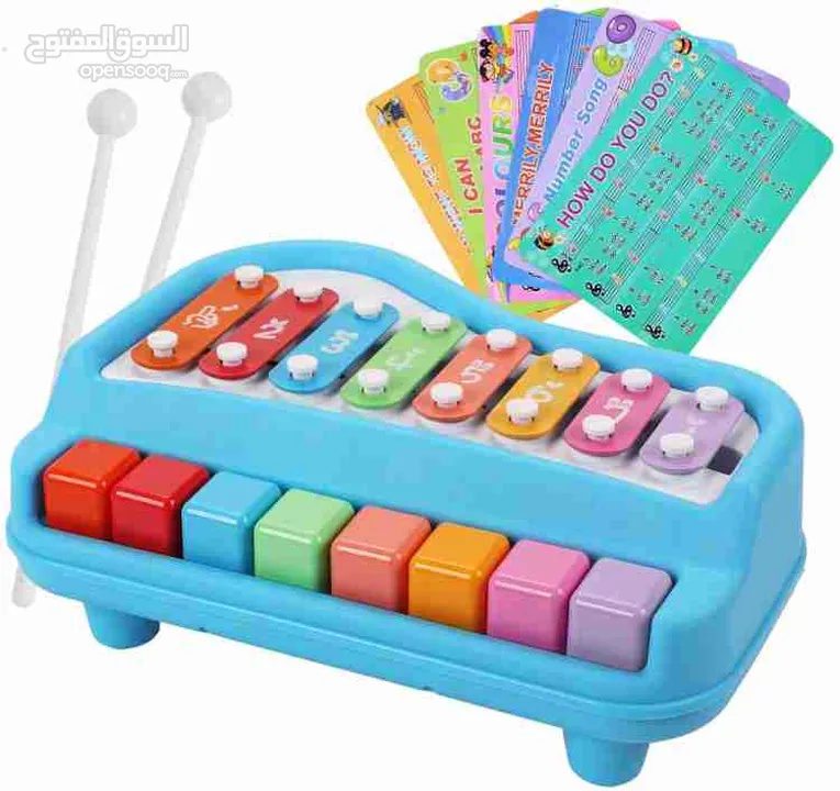 لعبة بيانو إكسيليفون للأطفال 2 في 1 الوان متنوعة 8  أزرار لتشغيل أصوات مختلفه هدية اطفال العاب طفل
