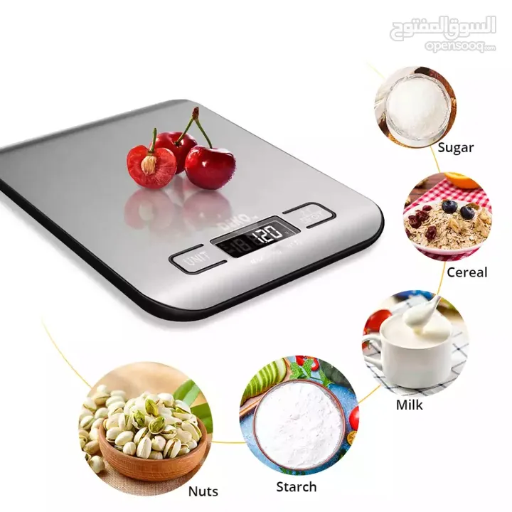 ميزان دقيق بالغرام لغاية 5 كيلو منزل او محل او مطبخ ستانلس معدن شاشه LCD ميزان طعام ميزان نادي