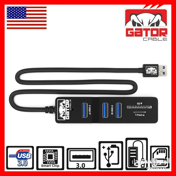 USB 3.0 Hub 3 Port Charger Data Sync SD TF Card Reader for PC Mac Laptop Desktop