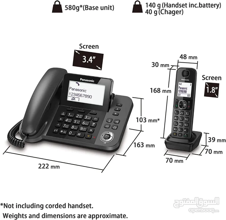 هاتف ارضي سلكي + لاسلكي بناسونك صناعة ماليزيا نظام راقي جدا  KX-TGF310