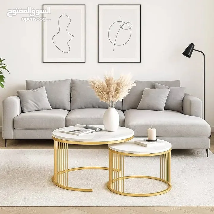 طقم طاولات متداخلة مودرن رخام فخم   سطح رخامي فاخر يعطي لمسة أنيقة وراقية  قاعدة معدنية