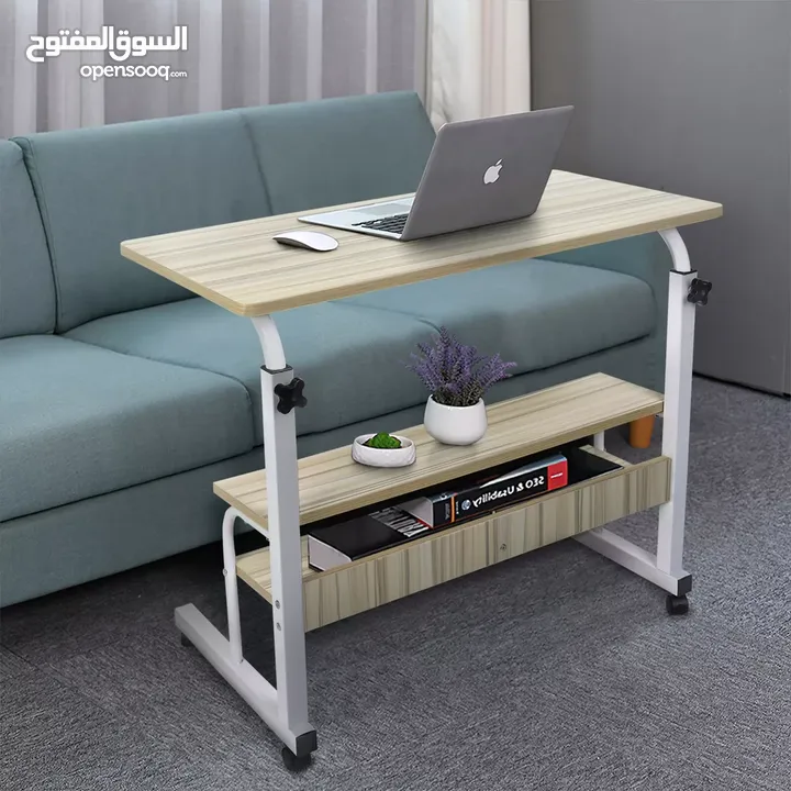 طاولة لابتوب طاولة متحركة مع رفوف قابلة لتعديل للارتفاع قياس 80*40 Laptop Tray Table Desk