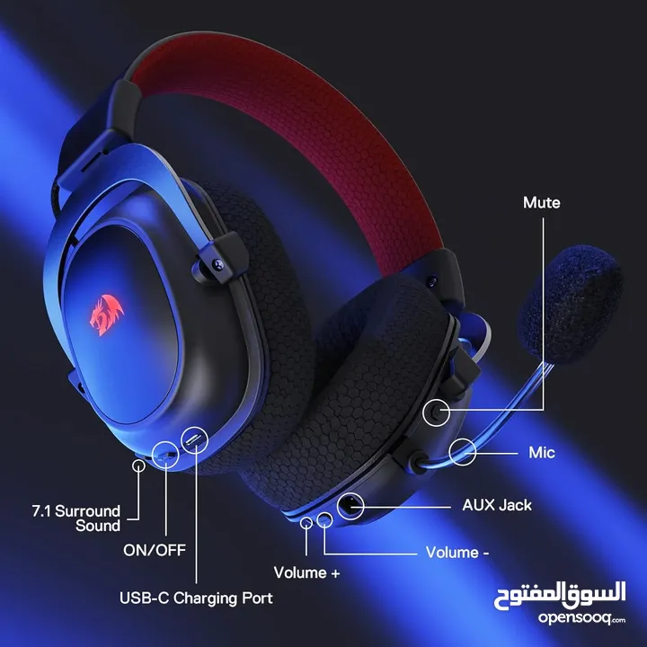 Redragon H510 PRO Zeus-X RGB Wireless Gaming Headset - 7.1 Surround Sound سماعات ريدراجون وايرليس