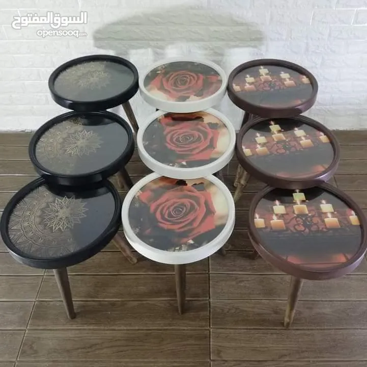 طاولات سرفيس 3D  زجاج حجم الكبير قطر 40سم نظام تركي  متوفر الوان  3 قطع