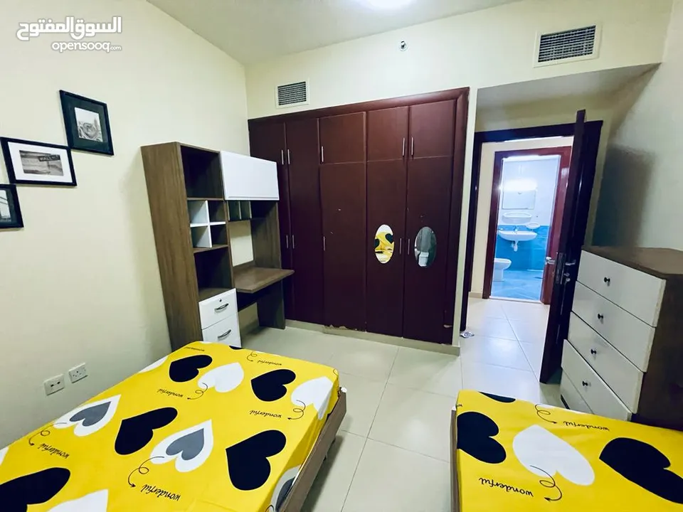 3غرفة وصالة وغرفة فرش فندقي الشارقة  للايجار الشهرى 1bedroom full furnished hotel in Sharjah