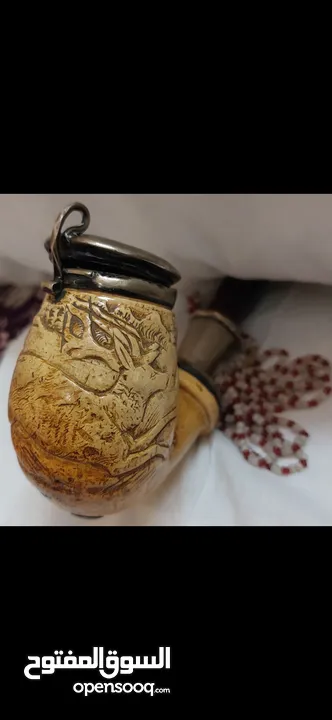 اسوار فضة عيار 800 برطاني سنة الصنع 1905  غليون فضة و عاج محفور