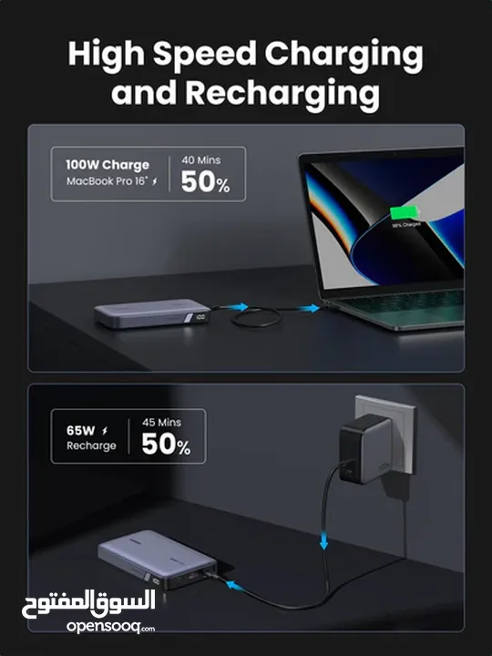 باور بانك يوجرين UGREEN POWER BANK  شحن فائق السرعة 100 واط بسعة 20000mAh