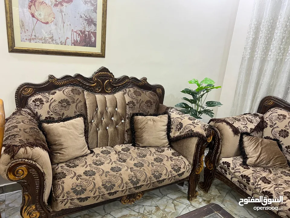 طقم كنب 7 مقاعد خشب زان مستعمل