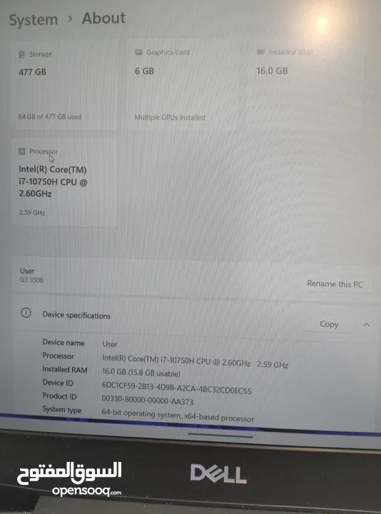 لابتوب ديل جيمنج laptop dell G5 gaming  جيل عاشىر بحاله ممتازه