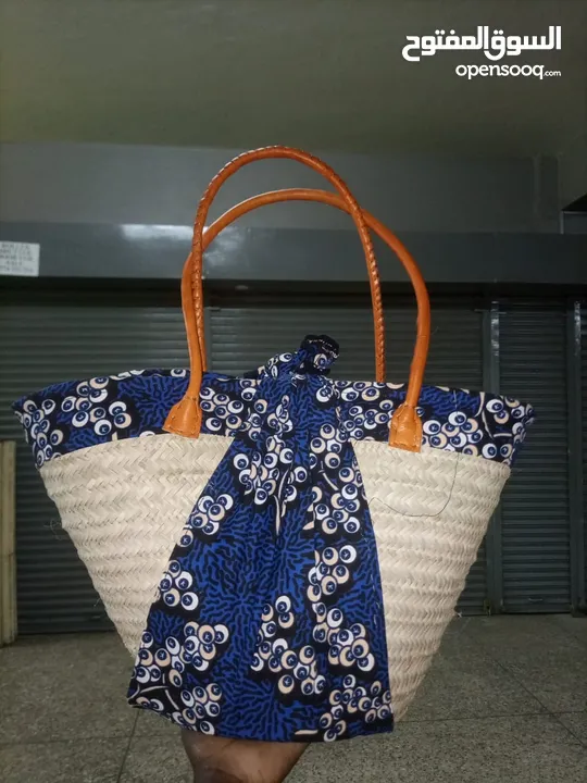 leather handbag sisal and leather made