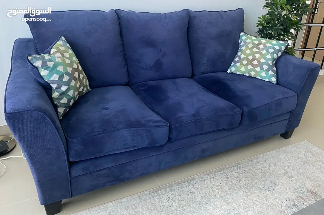 3 Seater Sofa Blue Fabric
