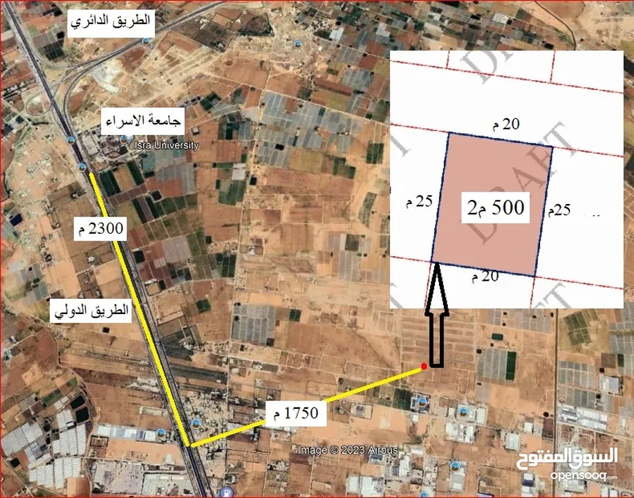 ارض في جنوب عمان – الطنيب -السكة الغربي  المساحة 503 م2