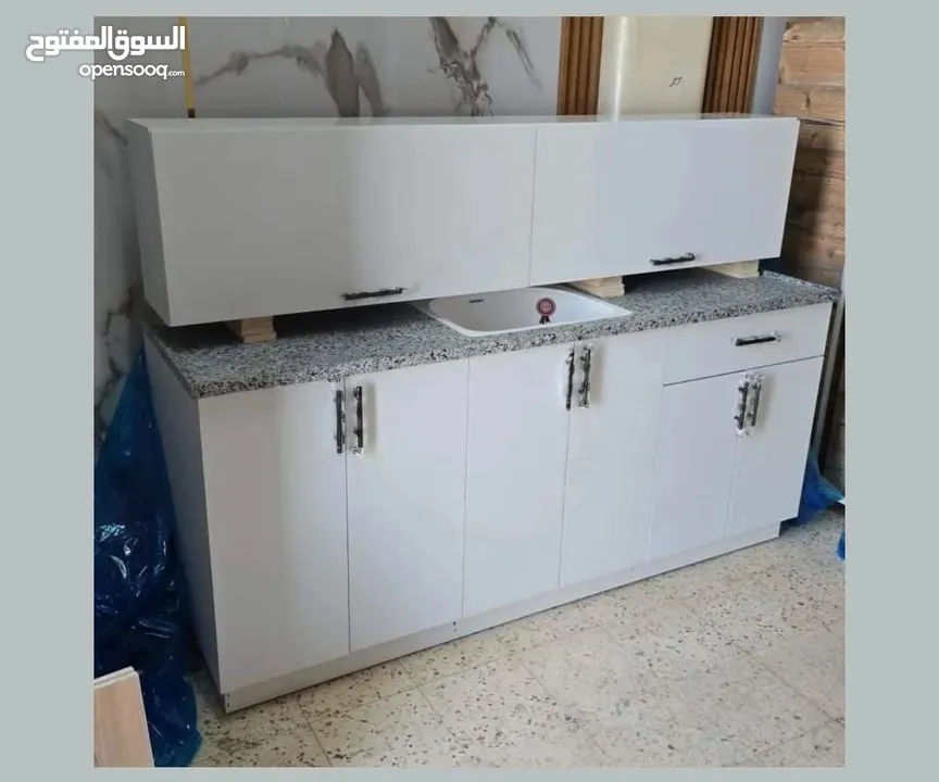مطبخ طول مترين  القياسات حسب الصورة  خشب ساندويش  مع شايش مصري  وحوض