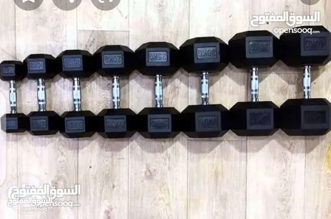 dumbbell ربر سداسي ثابت متوفر لدينا جميع الأوزان /سعر مميز للطقم الكامل