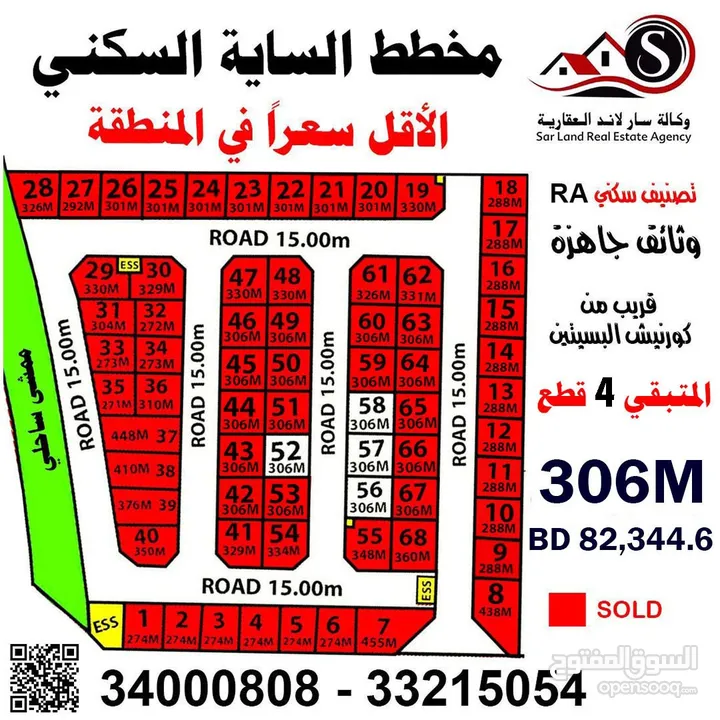 اراضي في البسيتين الساية 306 متر بسعر 82,344.6 الف