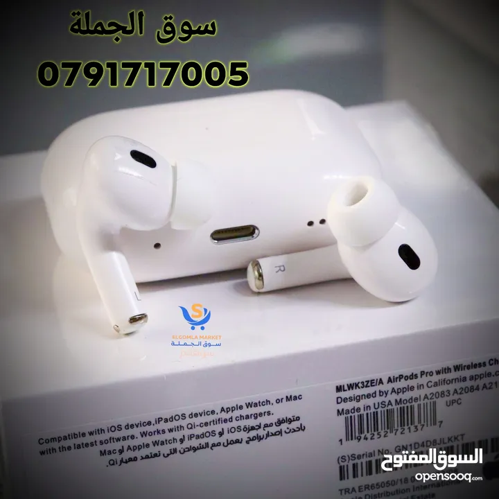 النسخة الأمريكى سيريال على العلبة ونفس السيرل محفور على البوكس و كل فردة من السماعاتAirpods pro2 USA