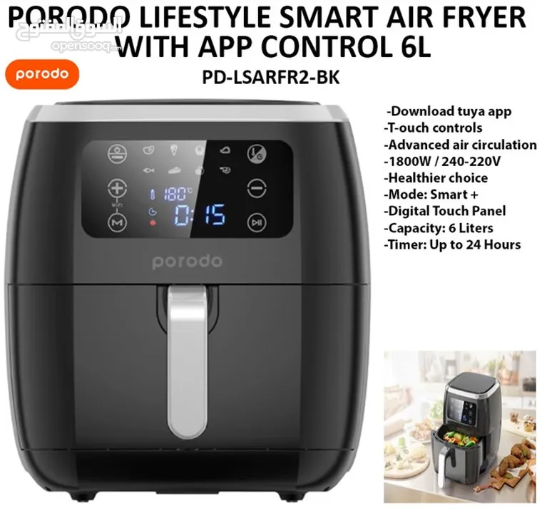 Porodo Lifestyle Smart Air Fryer With APP Control - LSARFR2 (Brand New)