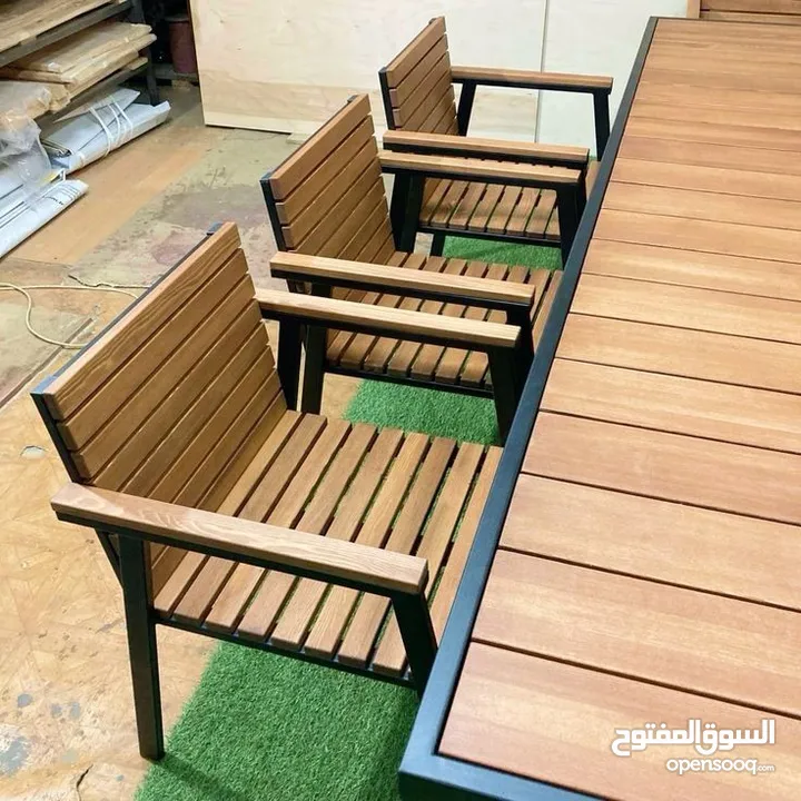 طاولات خشب مع حديد تفصيل حسب القياسات وعدد المقاعد