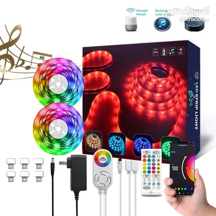 حبل Led طول 10 متر RGB LED تحكم بجميع الاوان وشدة الضوء وتحكم بالطول المناسب وباقل سعر