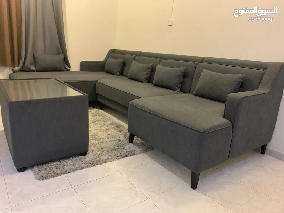 Sofa seats + Carpet + coffee table + curtains