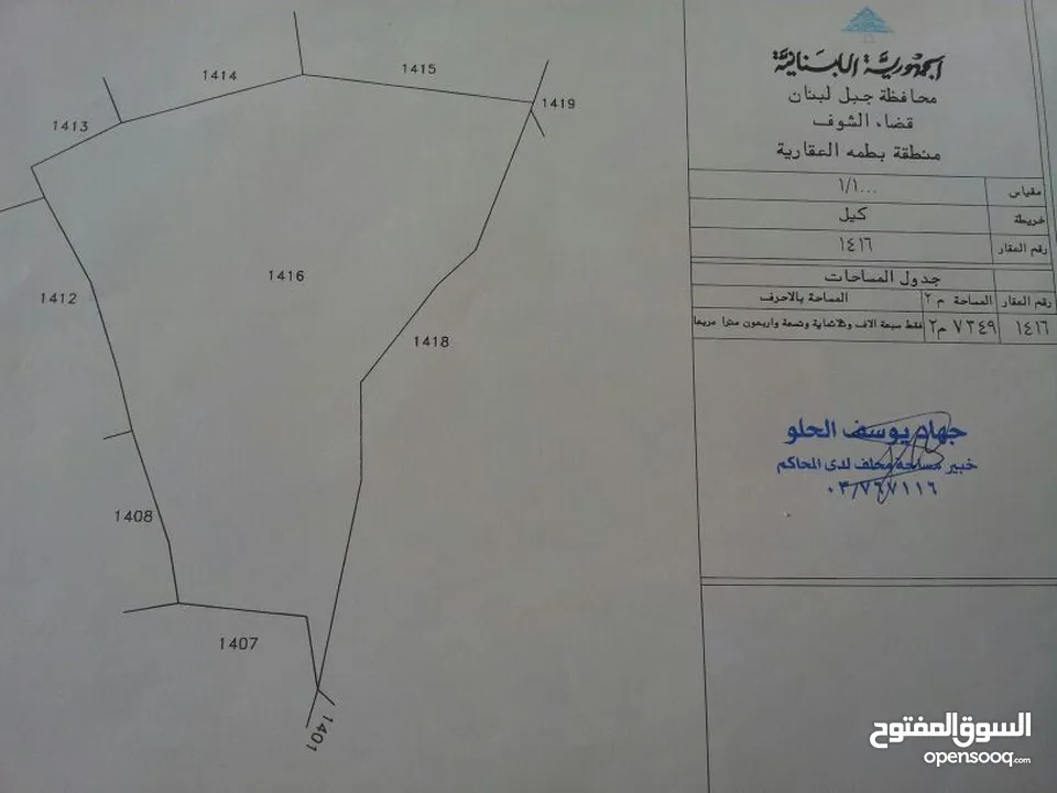 ارض 7349 م للبيع في بطمه (الشوف)