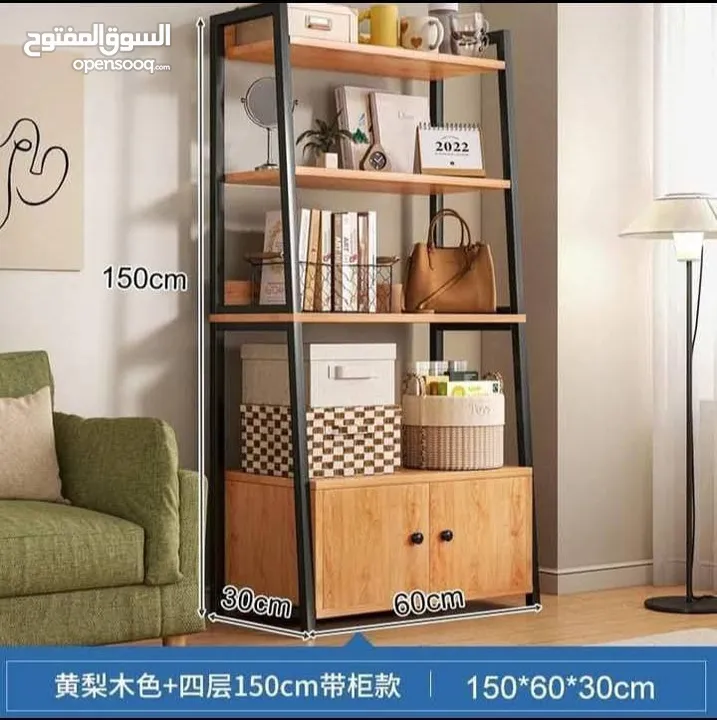 ستاند المكتبة مع خزانة سفلية متوفر بلون خشبي ولون ابيض