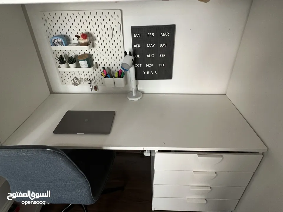 IKEA SMÅSTAD Loft bed, white with frame/with desk with 3 drawers, 90x200 cm