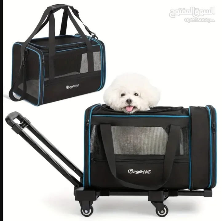 Pet bag trolley  حقيبة مع عجلات للكلاب الصغيرة والقطط لون اسود مع عجلات