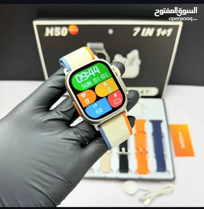 باكج H50 الذكي  ساعة أنيقة + سماعة بلوتوث بصوت نقي + 7 أساور يومية لأناقة مستمرة كل أسبوع!