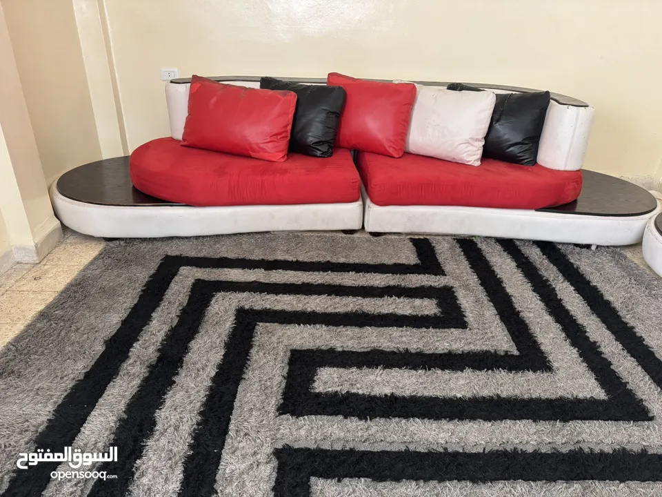 طقم جلد  ابيضّ و شامواه خشب ممتاز