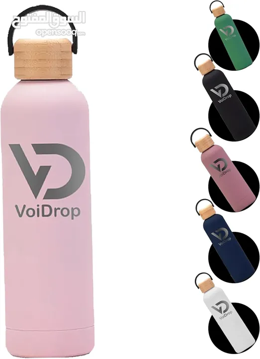 VOIDROP Insulated Water Bottle 750 ml, Leak Proof, Thermos Water Bottle with Bamboo Lid and silicon