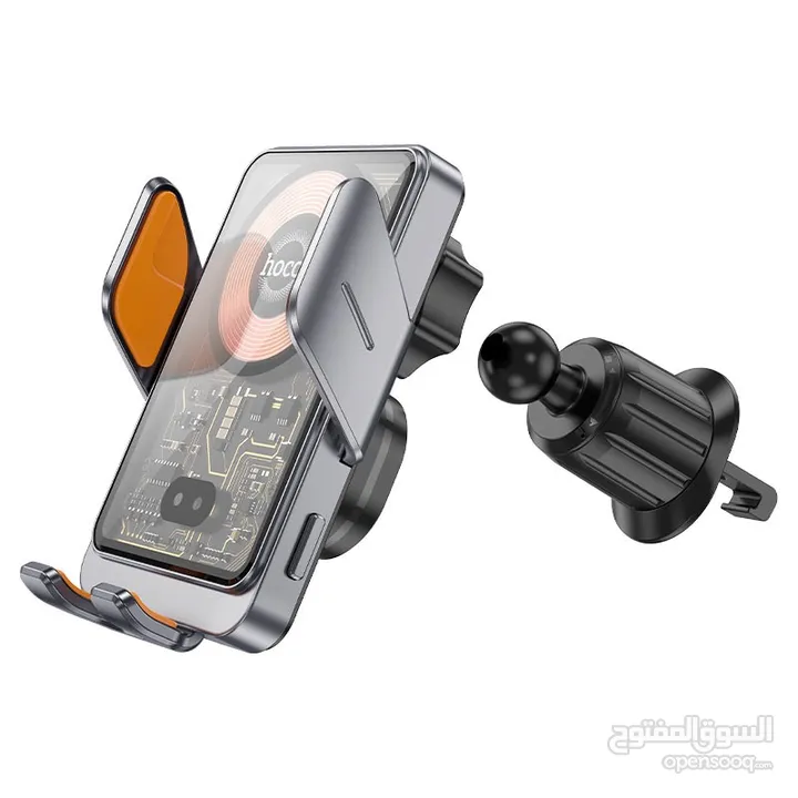 Hoco HW7 Car Holder with Wireless Charger شاحن لاسلكي للهاتف من شركة هوكو  شحن سريع 15 واط 15w charg