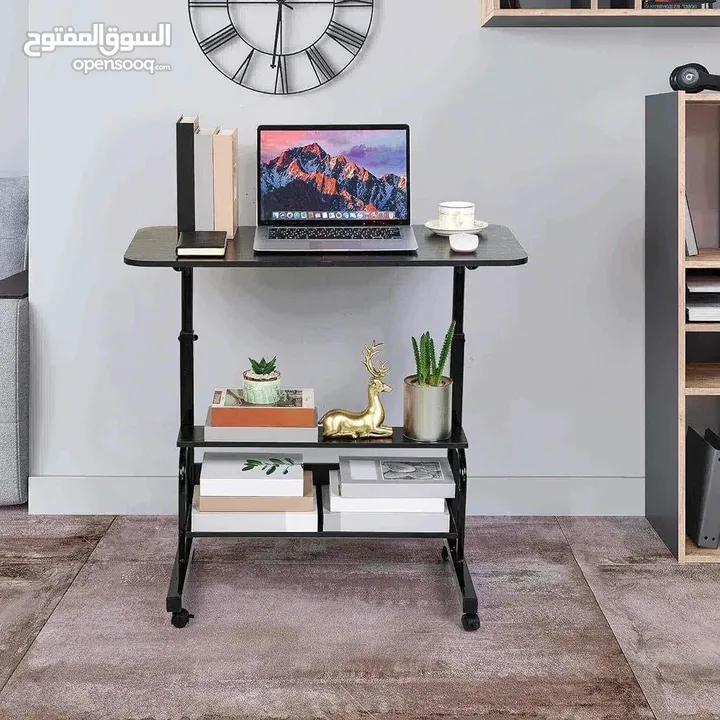 طاولة لابتوب خشبية سطح واسع يكفي لابتوب دفتر محاضرات كتب ارتفاع قابل للتعديل من 61 ل 90 سم مع رفوف