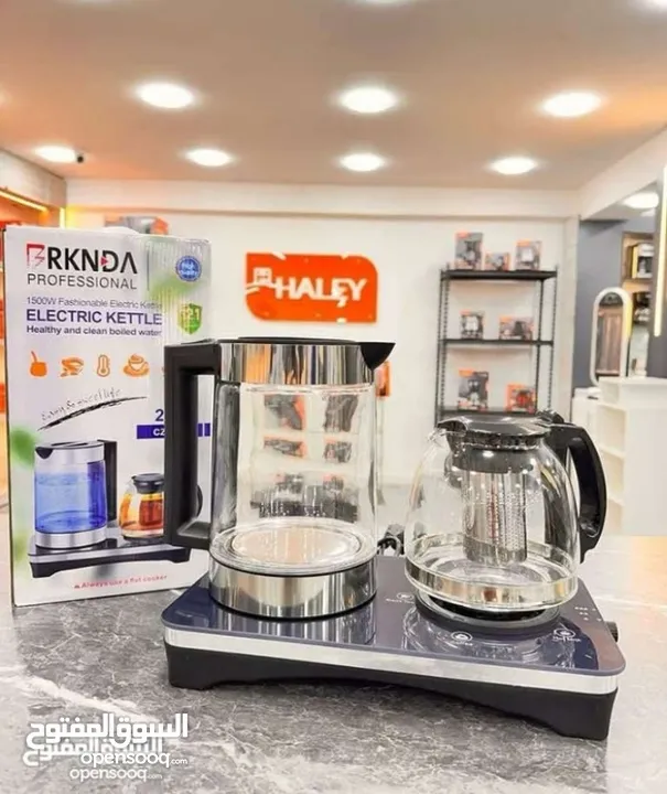 غلاية كهربائيه 1500w مكونة من زعاء زجاجي 2 لتر مع إضاءة داخليه تحتوي على نظام حماية