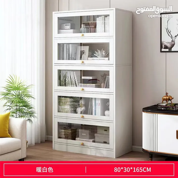 خزانة مطبخ بيضاء خشبية متعددة الاستخدام مع أبواب شفافة  المقاس 165*30*80سم