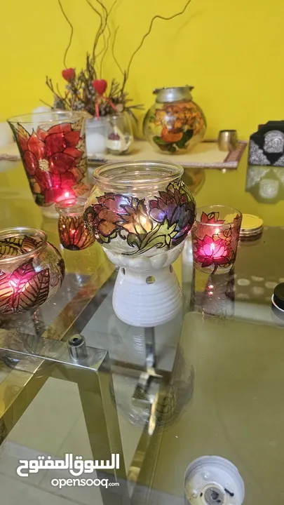 Hand painted glass candle holders