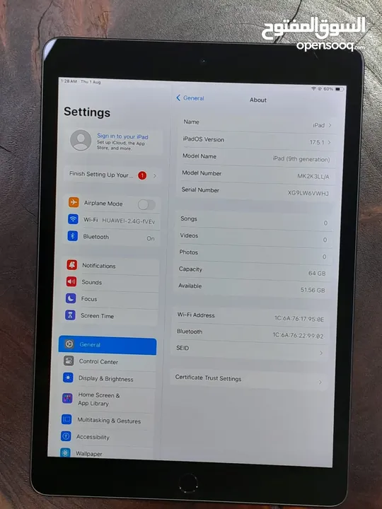 ايباد 9 مستعمل ، ذاكرة 64GB نظيف جداً بدون خدوش