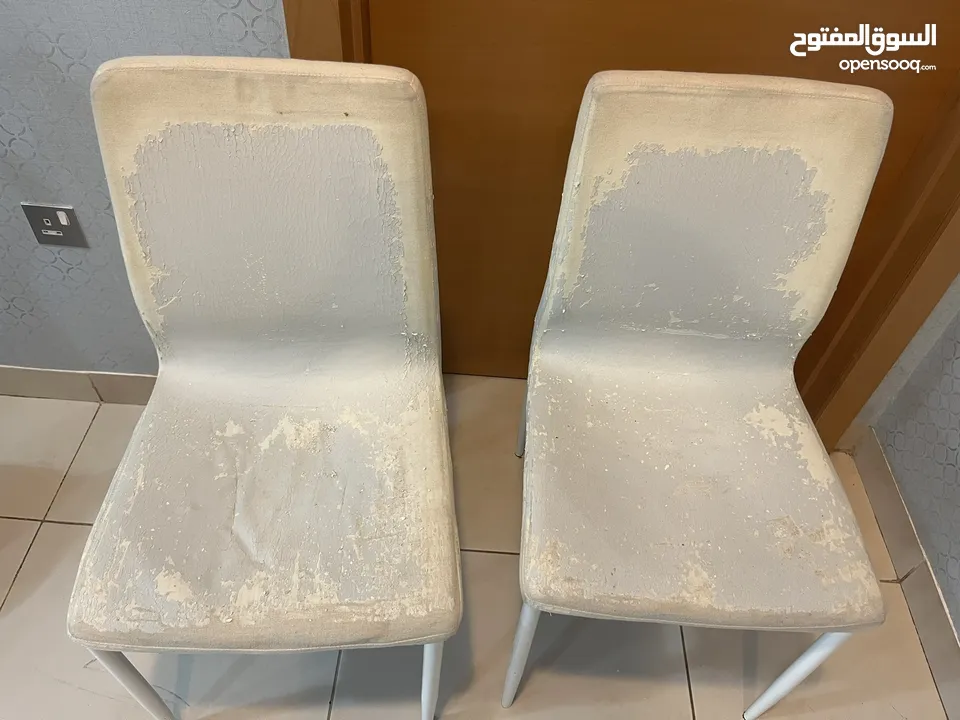 2 chairs white color metal frame