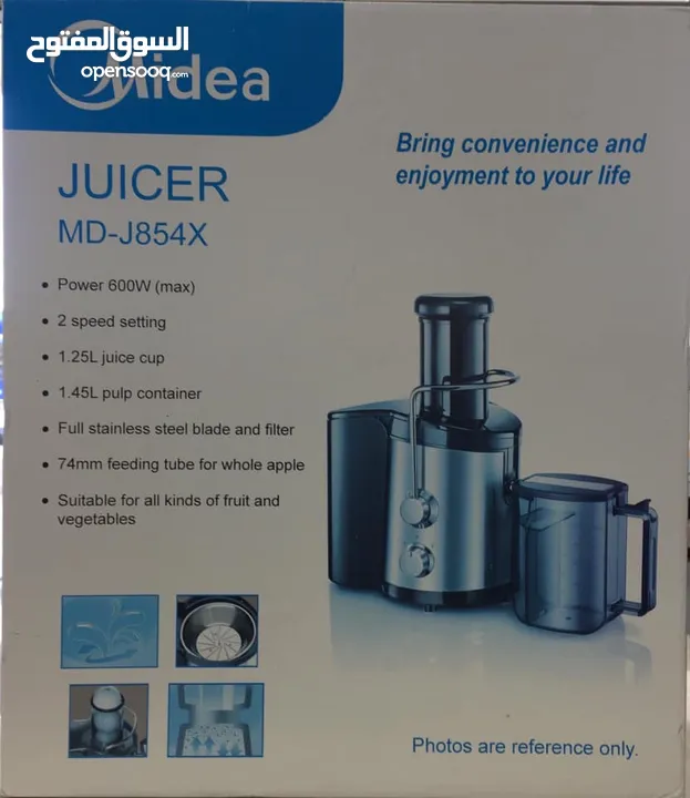 عصارة فواكه من ميديا 600 وط جديد غير مستعمل بالكروتونة (عصر جميع انواع الفواكه) midea بسعر ممتاز