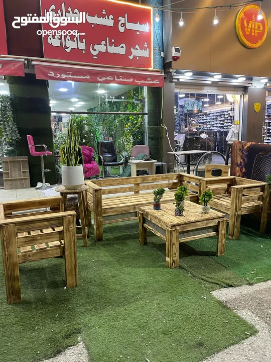كل ما يلزم الحديقه عشب صناعي جميع انواع خشب سويد تفصيل شجر صناعي جلسات خشب سويدي اشجار تحاكي الطبيعة