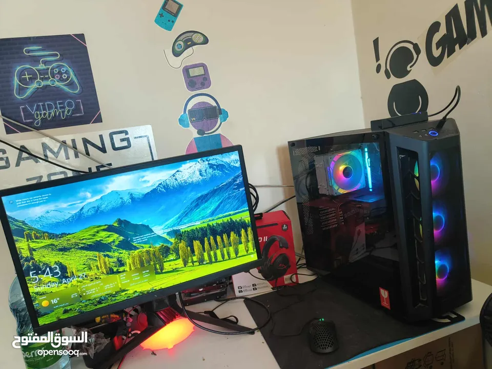 Pc gaming ryzen 5 7600x with 4060 Gigabyte مع شاشه Asus rog STRIX 24.5 240hz