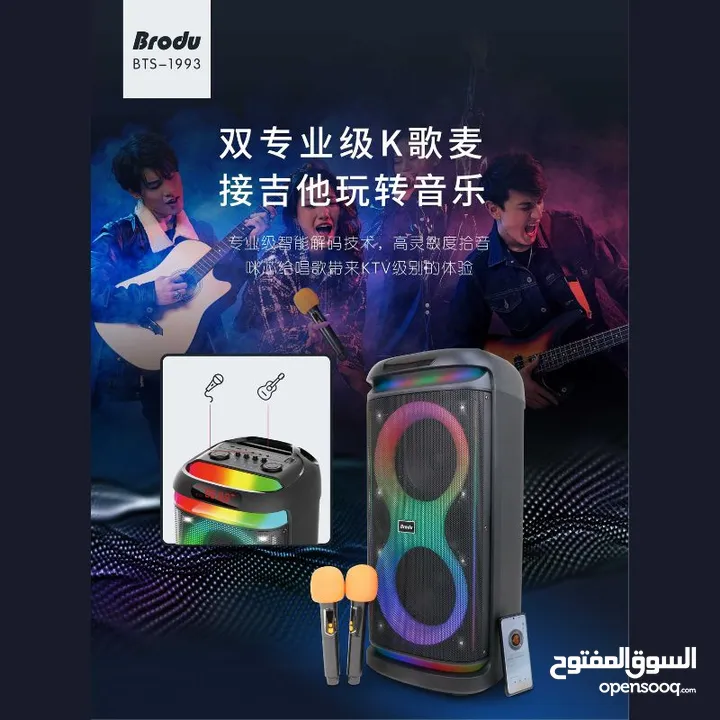 BTS-1993 مكبر صوت بلوتوث مع USB، TF، TWS، LINEIN، MIC وRGB Light  مكبر صوت 8 بوصة 30 وات × 2 + مكبر