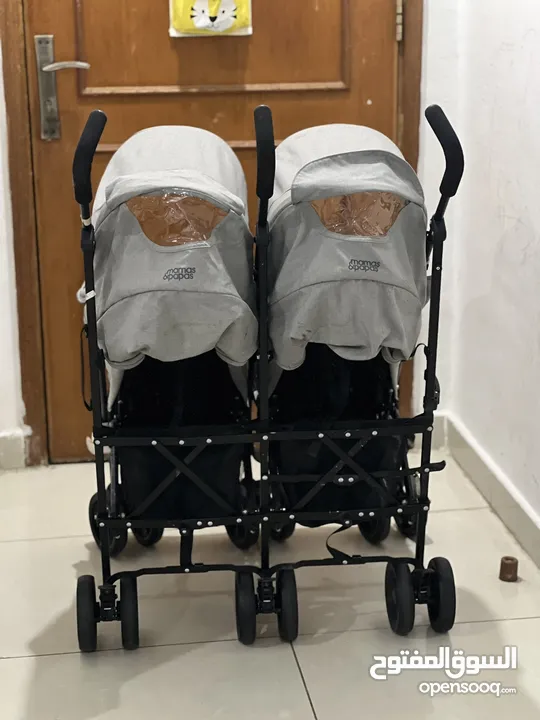 عربية توئم جديدة من ماركت ماما بابا mama     twin stroller for sale 25 kd papa