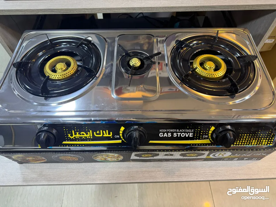 غاز 3عيون ستانلس ستيل ثقيل  عيون نحاس ونار حامية ونظام أمان حرق سعر 23دينار فقط لفترة محدودة مكفول