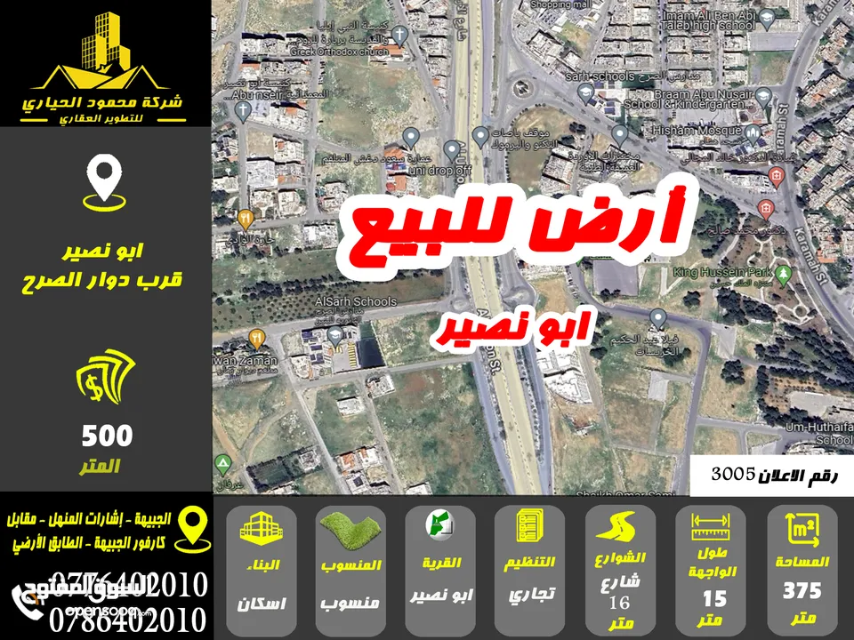 رقم الاعلان (3005) ارض تجارية للبيع في منطقة ابو نصير