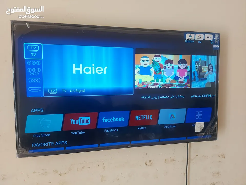 Haier 43" Smart TV in good condition for sale with the packaging box and wall bracket