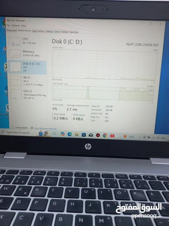 لابتوب hp المعالج amd ryzen 3pro .الهارد 256  ssd الرام 8