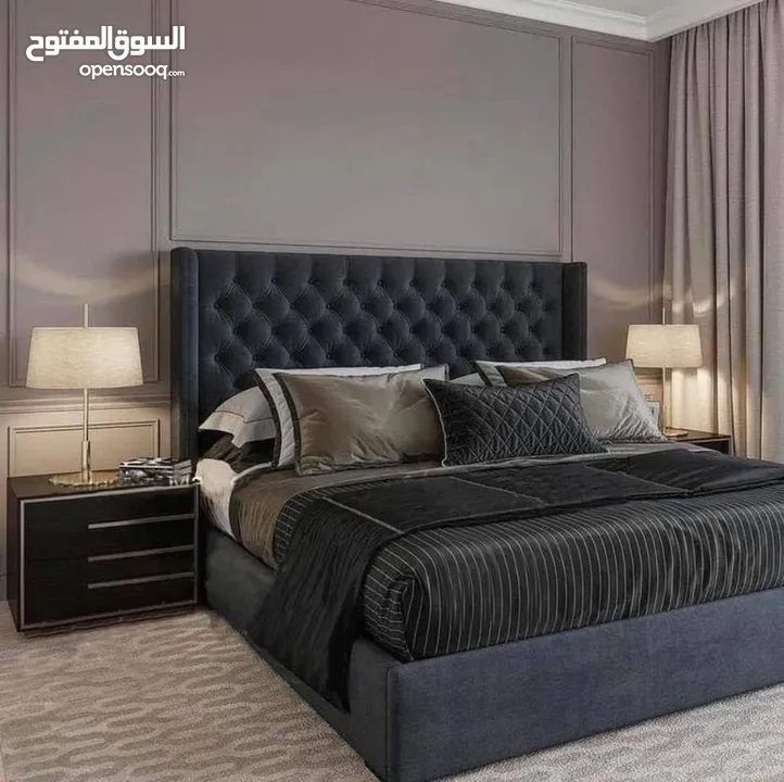 Modern Queen Bed with Velvet Finish - Cash on Delivery Muscat