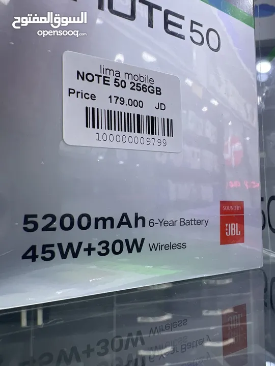 Infinix Note 50 ( 256 GB / 16 RAM)  انفنكس نوت 50 الجديد كليا  بكفالة الوكيل الرسمي في الاردن سنة