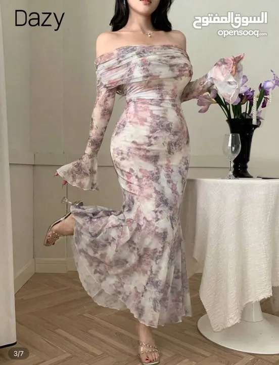 فستان سهرة نمرة لارج، نوعه لايكرا مريح جداً  لاطلالة مميزة